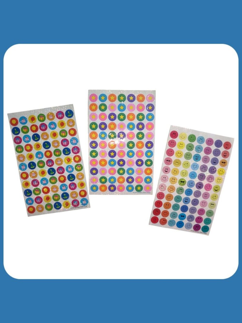 3 Sheets Vintage 1999 Sandylion Kromekote Prismatic Stickers Party/Stars/Smiley